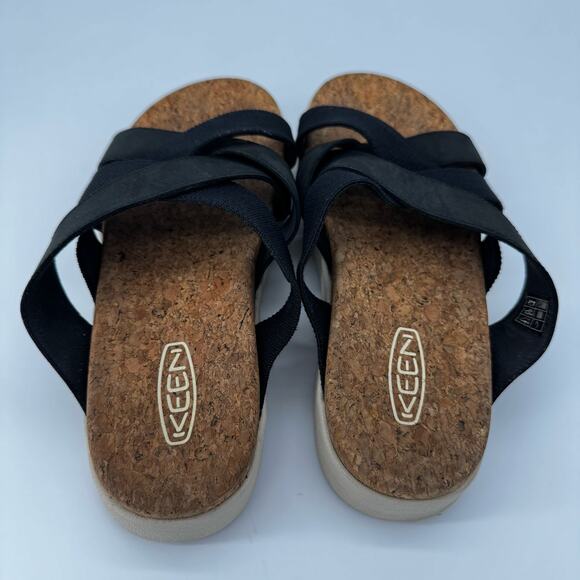 EUC Keen Elle Mixed Slide Sandal Black Leather Birch 9 Womens - Picture 3 of 7